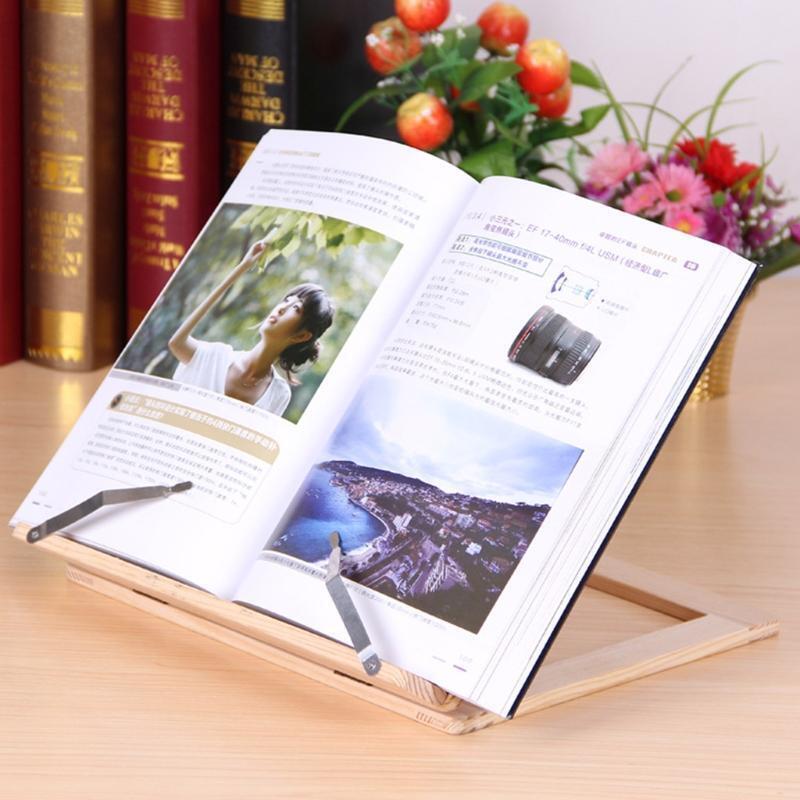 Wood Book Stand Reading Rest Cook Book Recipe Holder with Metal Page Paper Clips