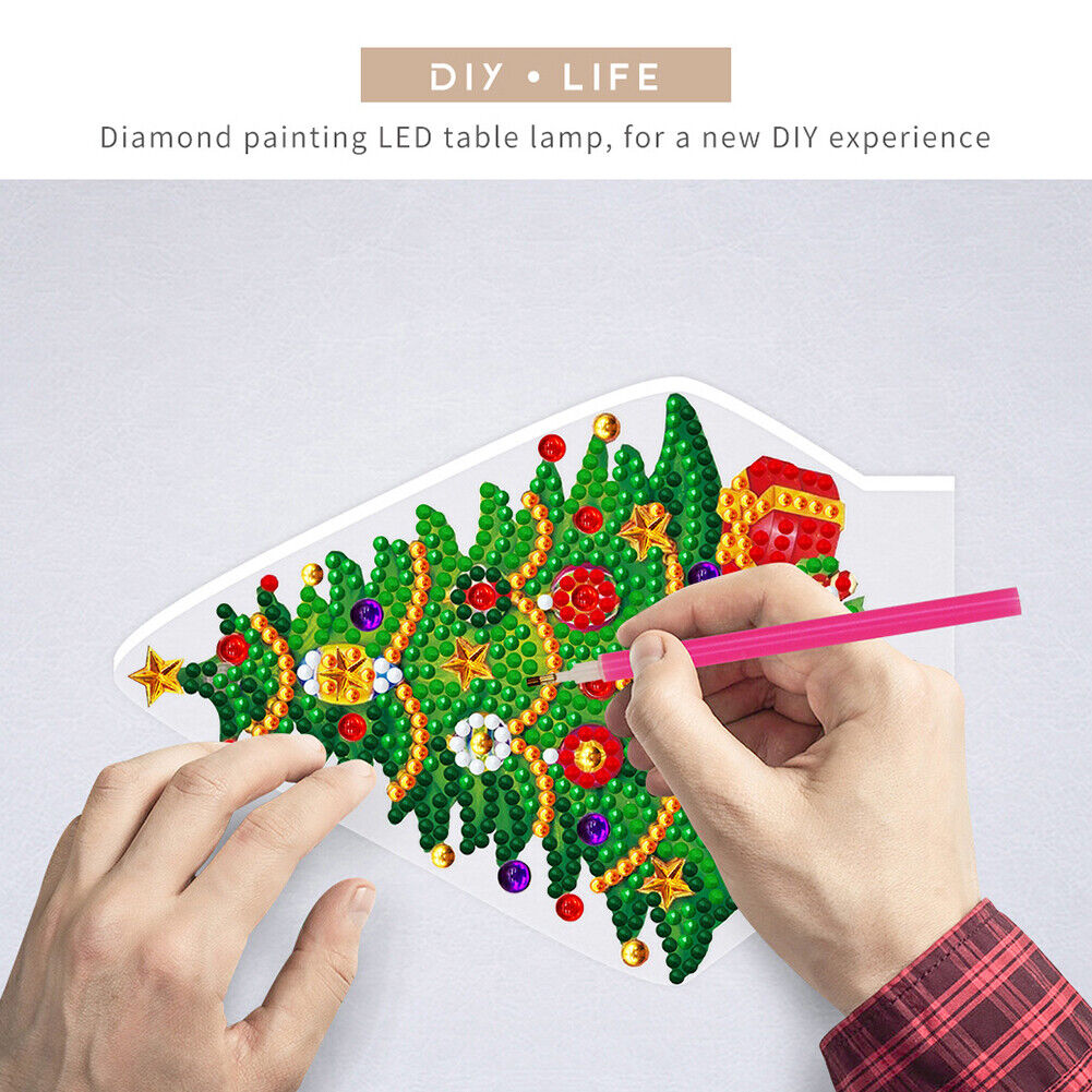 DIY Christmas Tree Diamond Painting LED Light Embroidery Home Night Lamp