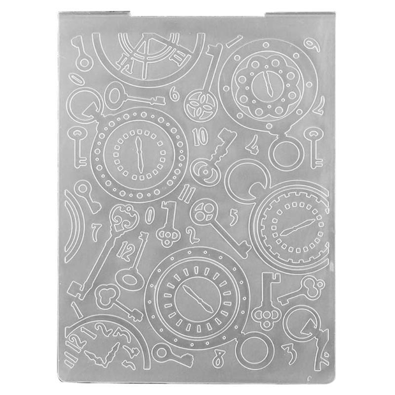 Clock Key Background Embossing Template for DIY Album Decor Photo Frames Crafts