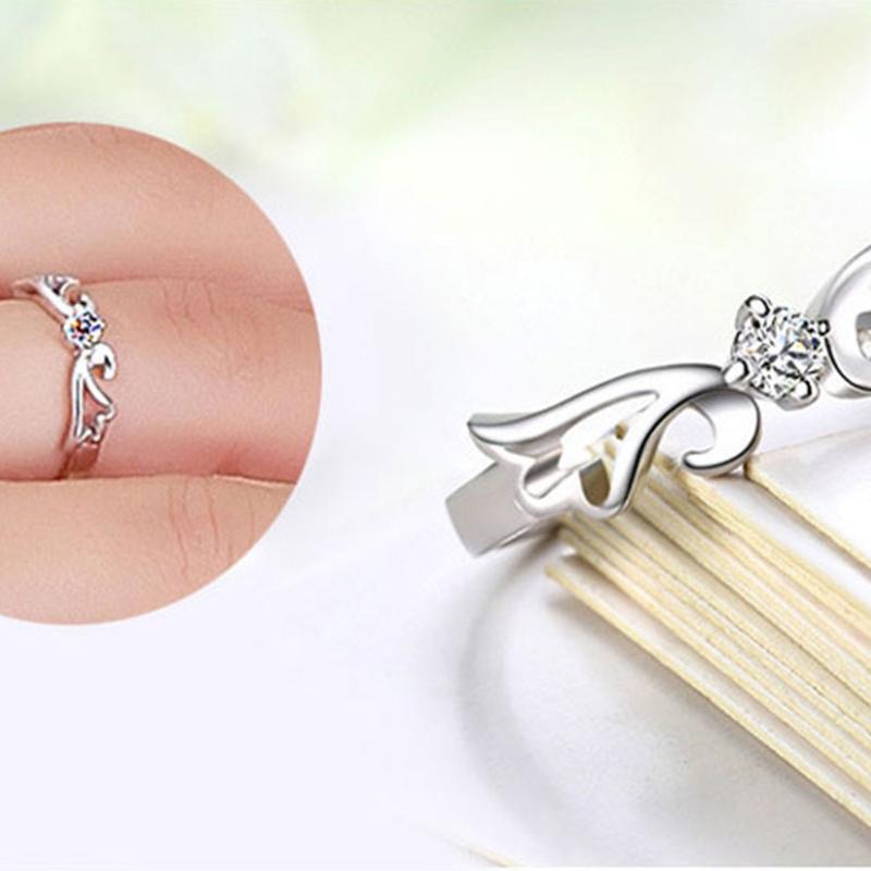 Love Heart Couple Pair Band Ring Angel Love Theme Promise Ring for Lover Women