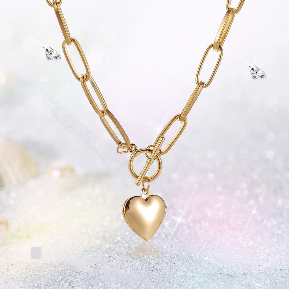 Metal Love Heart Pendant Necklace Women Simple Chain Neck Choker Jewelry
