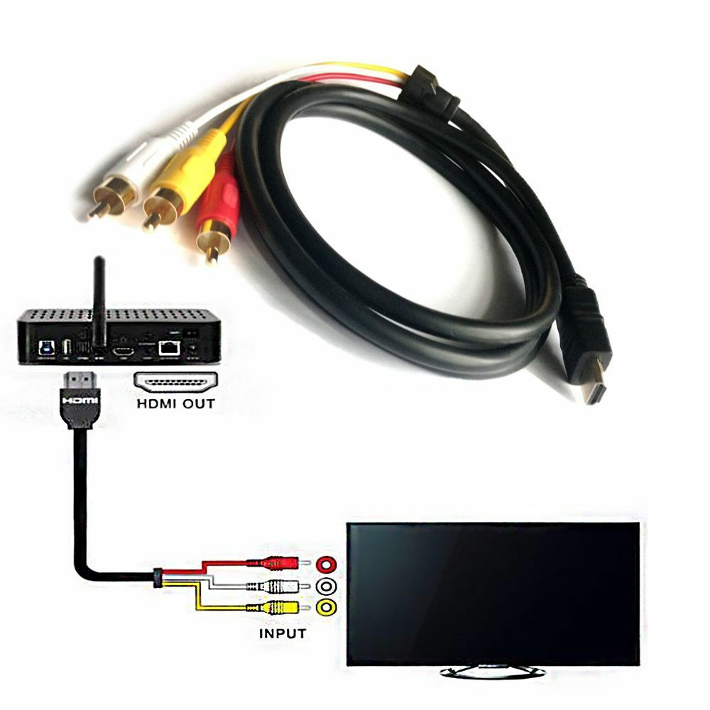 NEW 5 Feet 1080P HDTV HDMI Male to 3 RCA Audio Video AV Cable Cord Adapter