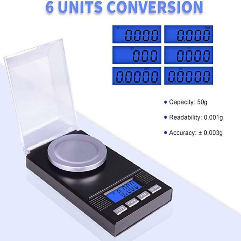 Digital Milligram Scale 50g/ 0.001g Portable Jewelry Scale LCD Backlit Tare
