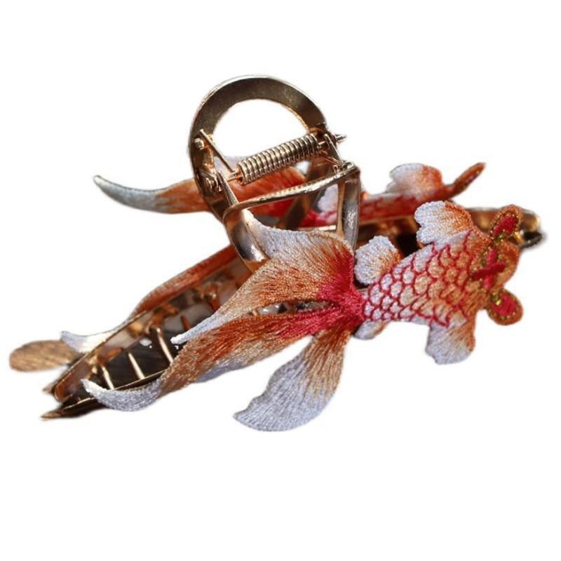 Alloy Hair Clip for Women Large Embroider Koi Barrettes Non Slip Hair Jaw Clip
