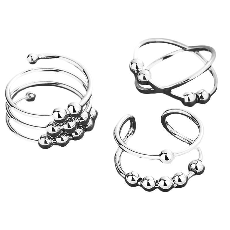 Alloy Anxiety Fidget Ring with Beads Stress Relief Ring Spinner Meditation Ring