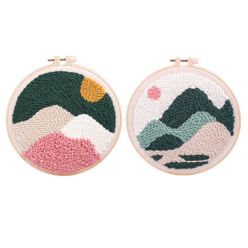 Punch Needle Kits with  Tools Soft Yarn for  Landscape Scenery