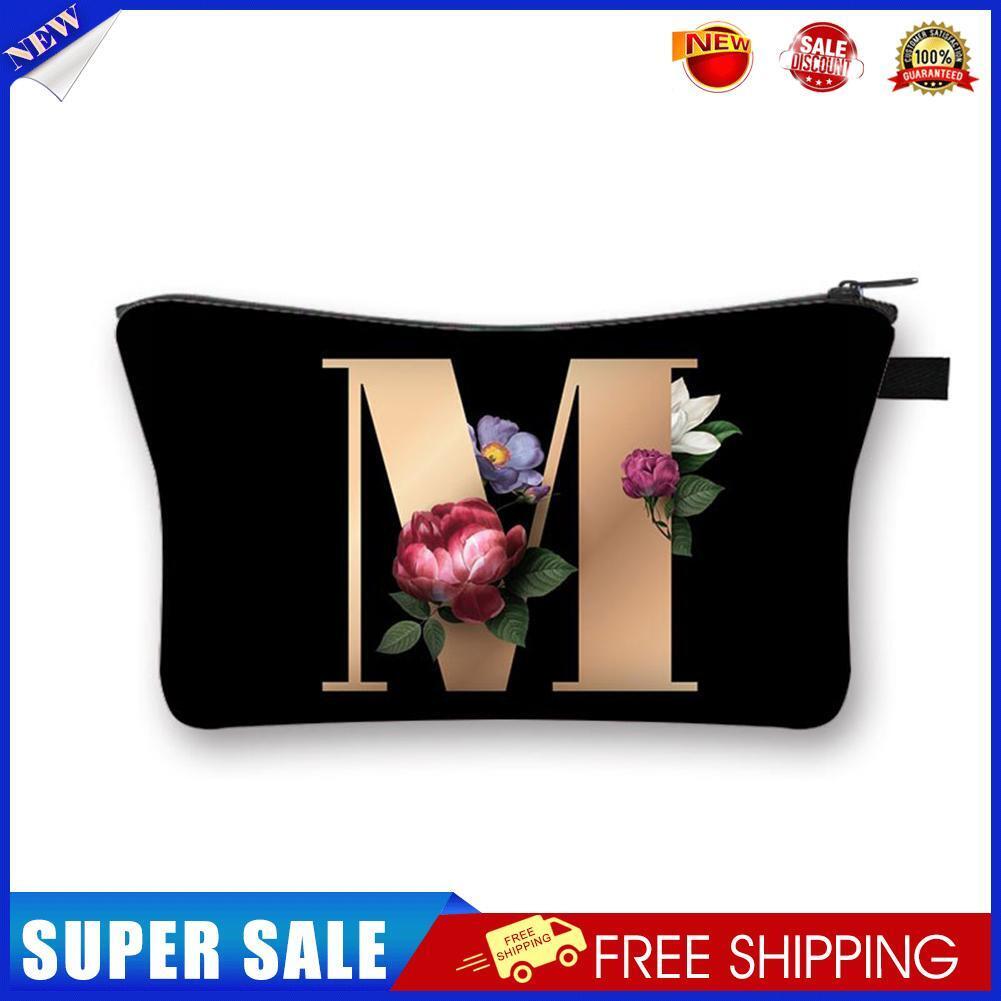 Alphabet flowers Printed Hand Hold Travel Storage Cosmetic Bag Toiletry Bag