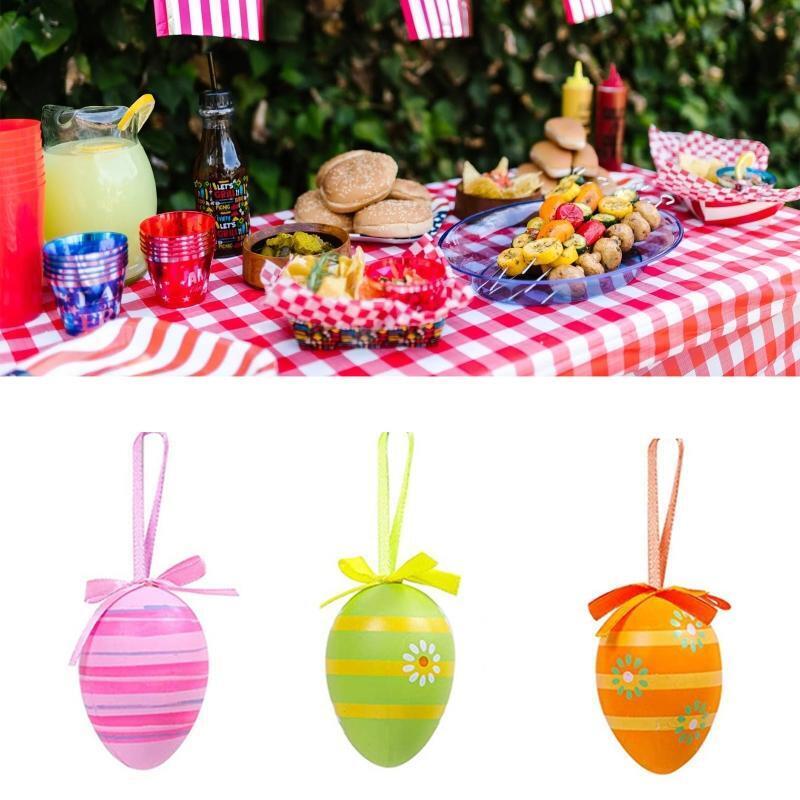 Easter Egg Pendants 6 Pcs Plastic Colorful Painted Eggs Ornament Crafts