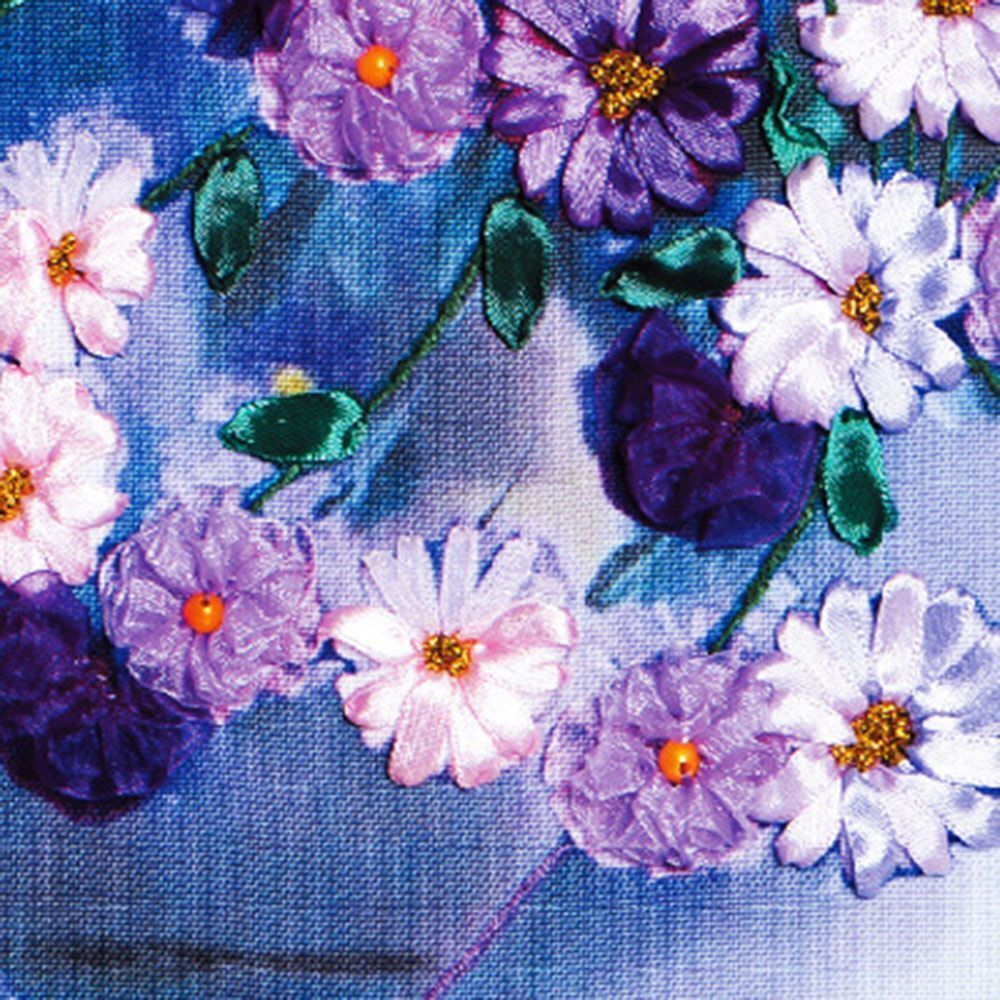 Flower DIY Ribbon Wall Decor Cross Stitch Hanging Pictures Embroidery Set
