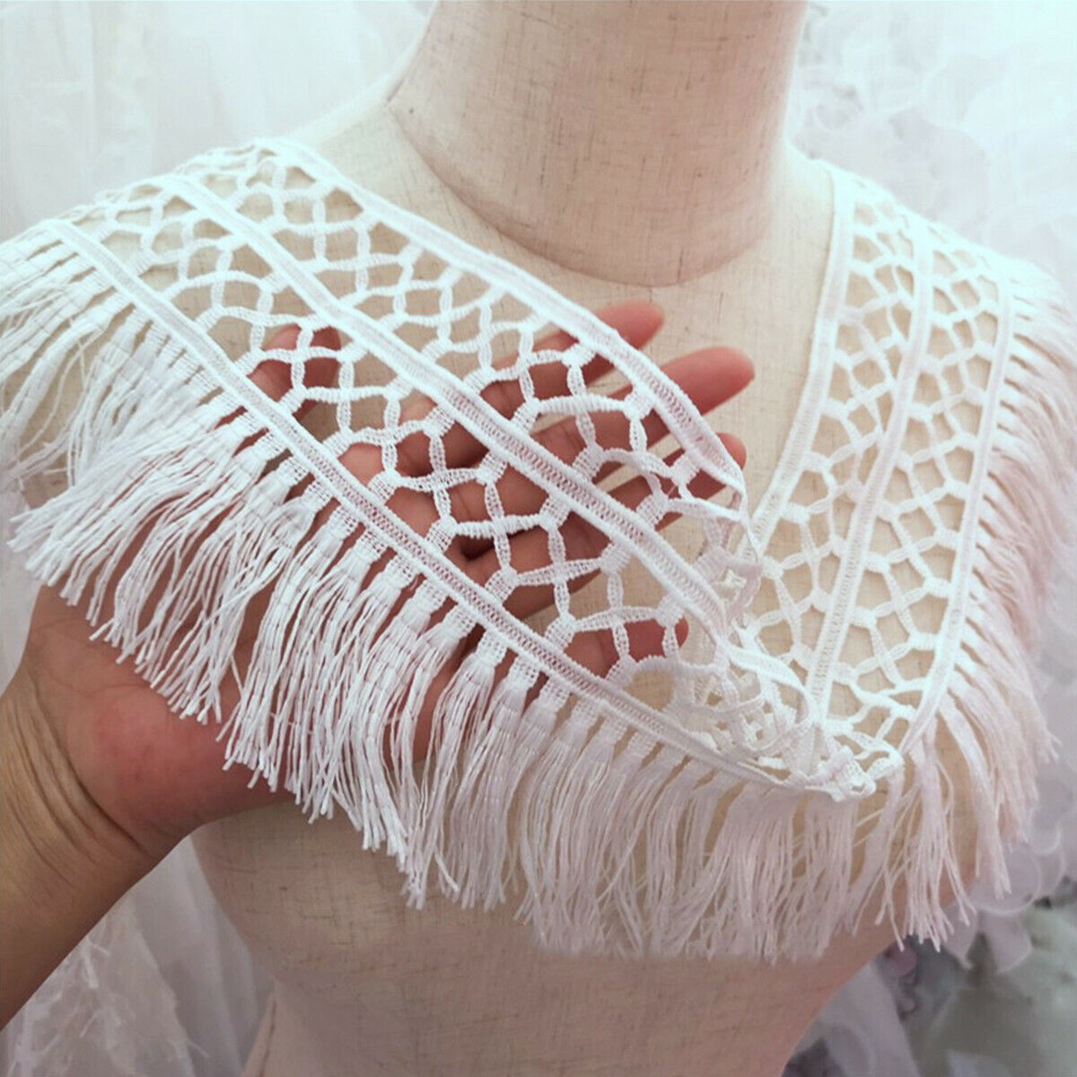 100cm White Polyester Lace Trim Tassel Ribbon DIY Wedding Clothing Sewing Crafts