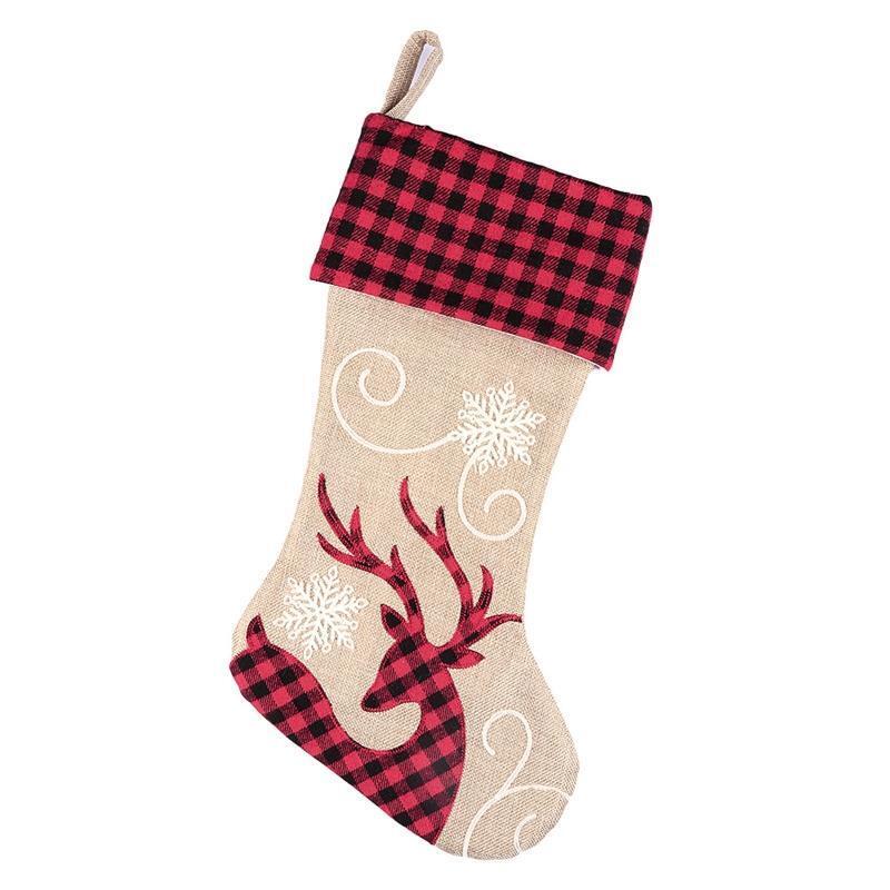 Christmas Elk Stocking Pendant Plaid Cloth Xmas Tree Decor Children's Candy