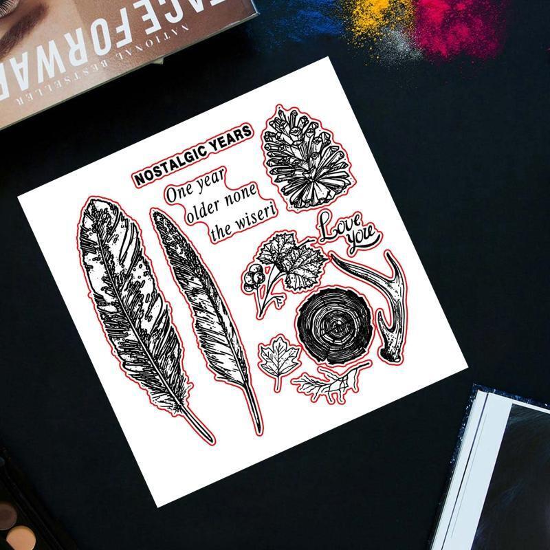 Feathers Leaf Metal Cutting Dies And Clear Stamp Set For DIY Scrapbooking Album