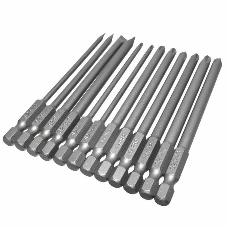 12pcs/set Alloy Steel S2 Slotted Phillips Screwdriver Drill Bits Magnetic Head