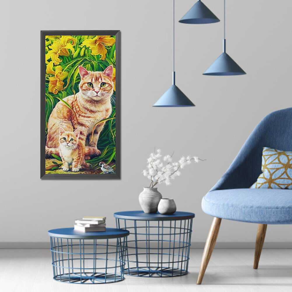 Diamond Painting Cat Mother Son Full Round Drill Rhinestone Picture (A4017)
