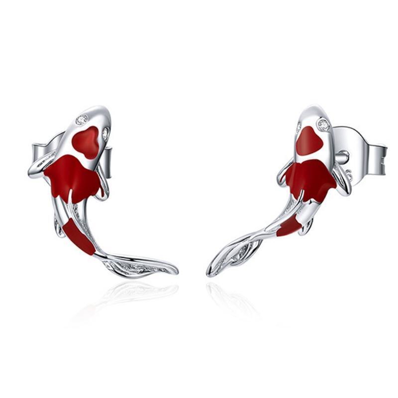 Lucky Koi Red Enamel Stud Earrings Fish Ear Studs Valentine's Day Jewellery Gift