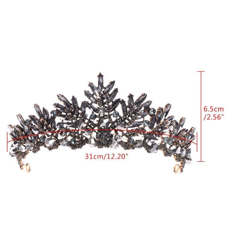 Baroque Crown Wedding Prom Tiara Jewelry Headdress Black Rhinestone Accessories