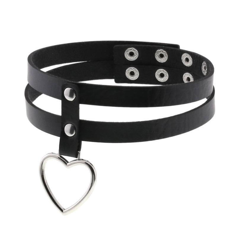 Adjustable Gothic Leather Choker Collar Layered Pu Heart Punk Choker Necklace