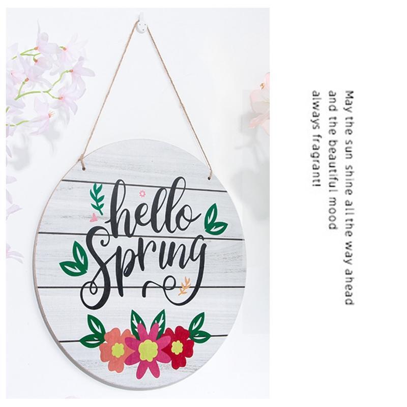 12 Inch Hello Spring Sign Wooden Rustic Front Door Hanger Festival Wall Hanging