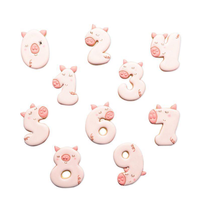 10pcs/set Pig 0-9 Numbers Cookies Biscuit Cutter Fondant Mould Cake Topper Mold