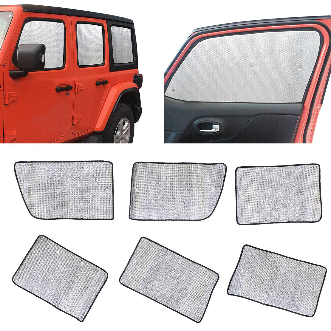 6pcs Side Seat Window Privacy Sunshade Cover Fit For Jeep Wrangler 4-Door 07-17