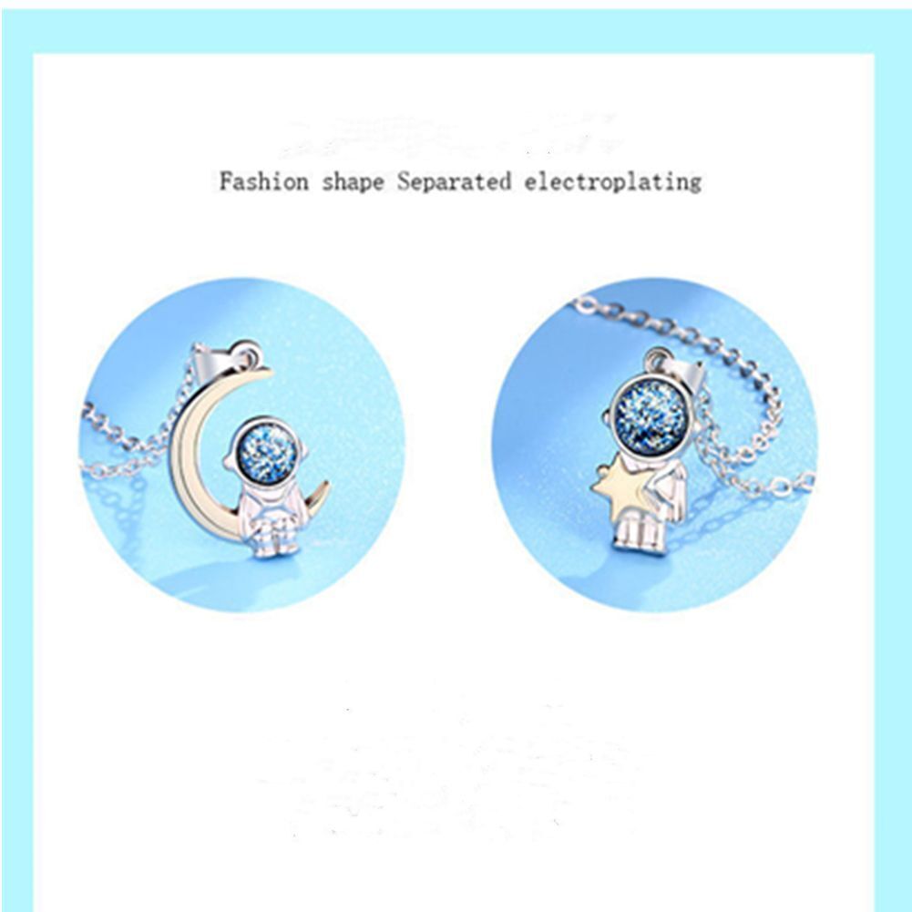 and Moon Astronaut Couple Clavicle Necklace Astronaut Pendant Couple Necklace