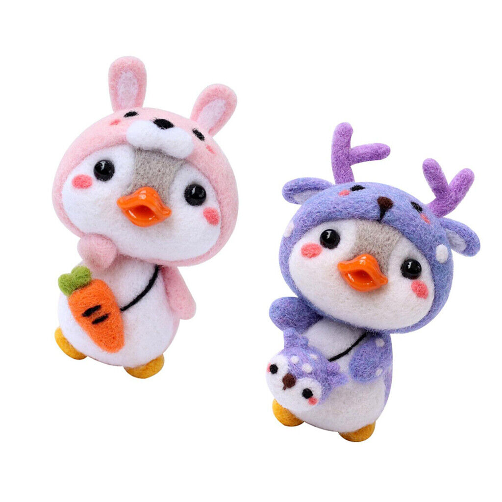 2  Cartoon Penguin Needle Felting Kits Felting Needle Wool Elk