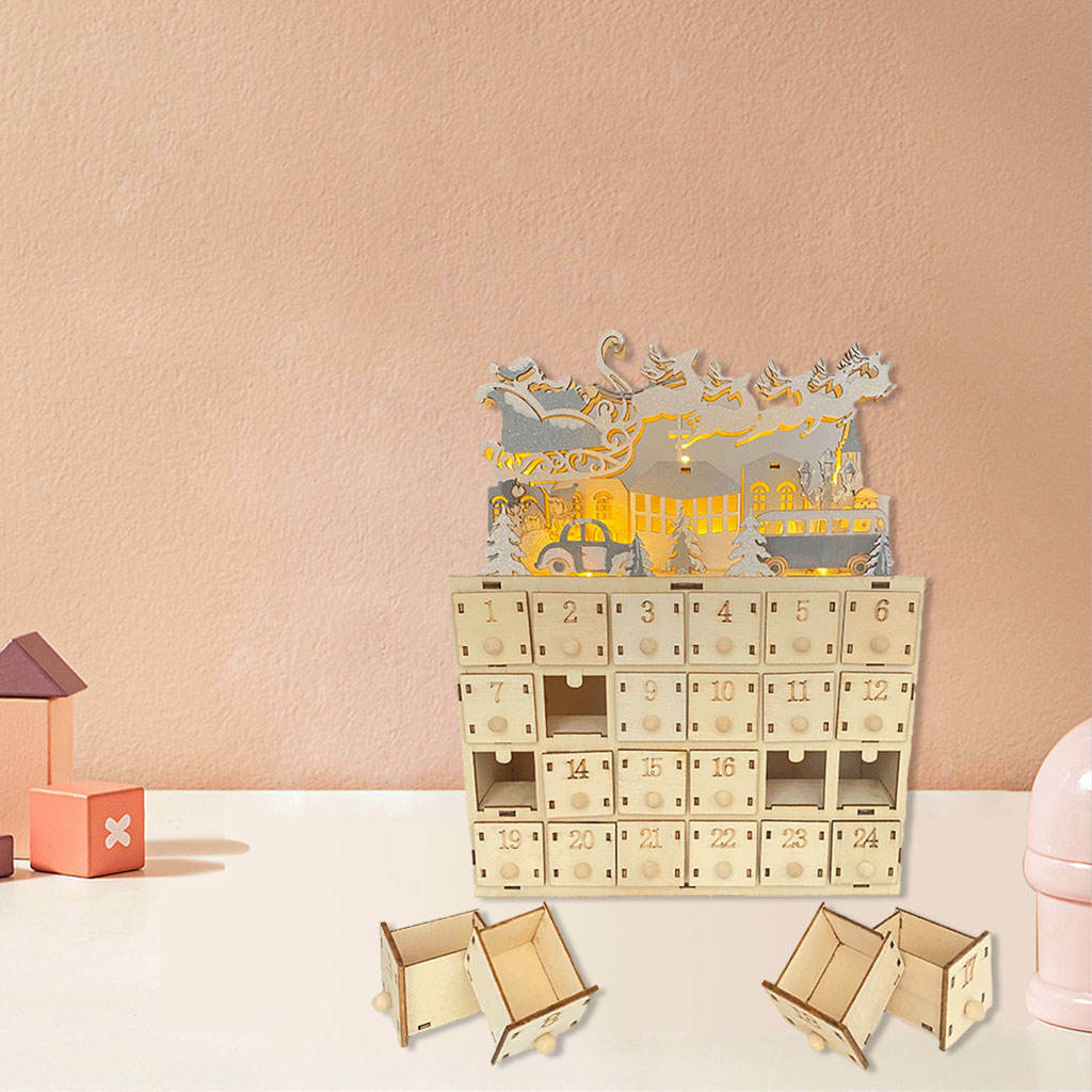 Traditional Christmas Wooden Advent Calendar with  Gifts
