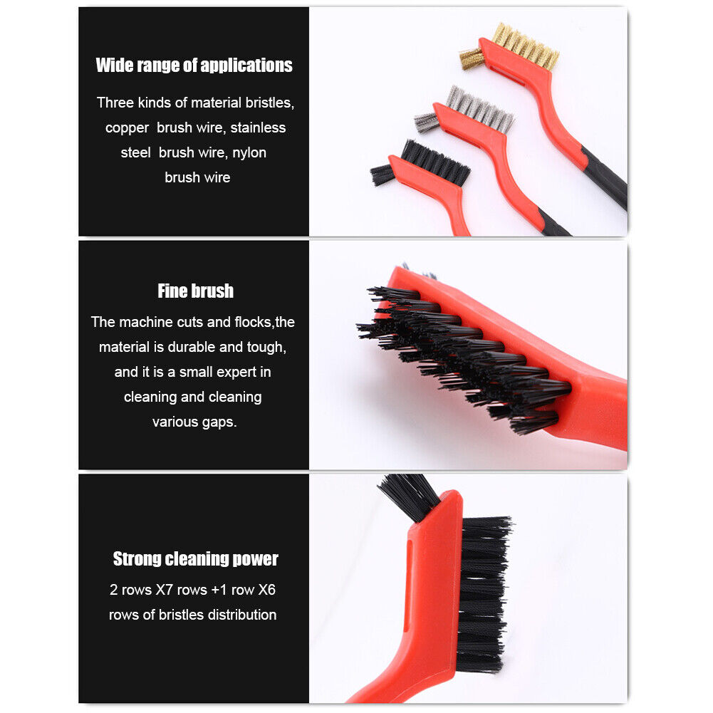 3pcs Wire Brush 7 inch Mini Micro Rust Paint Remover Scrubbing Brushes Red