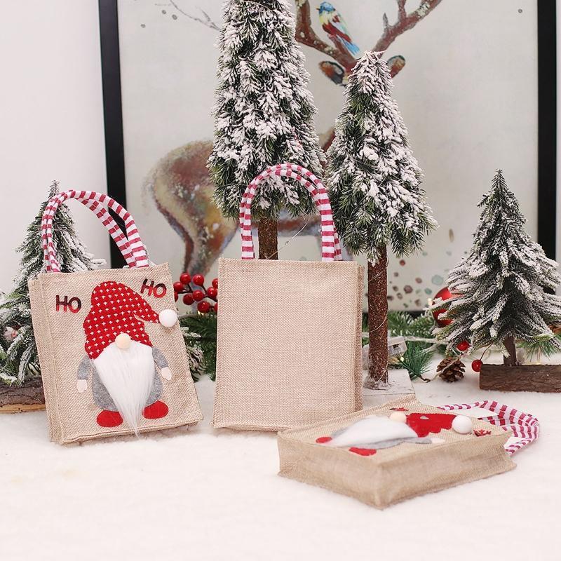 Christmas Holiday Classic Variety Gnomes Linen Gift Bags for Christmas Goods