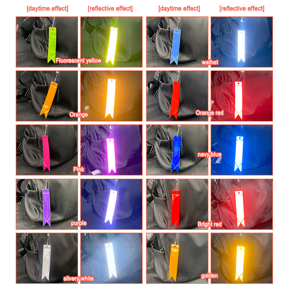 11pcs Safety Night Reflective Pendants Bag Backpack Keychain Car Warn Strip