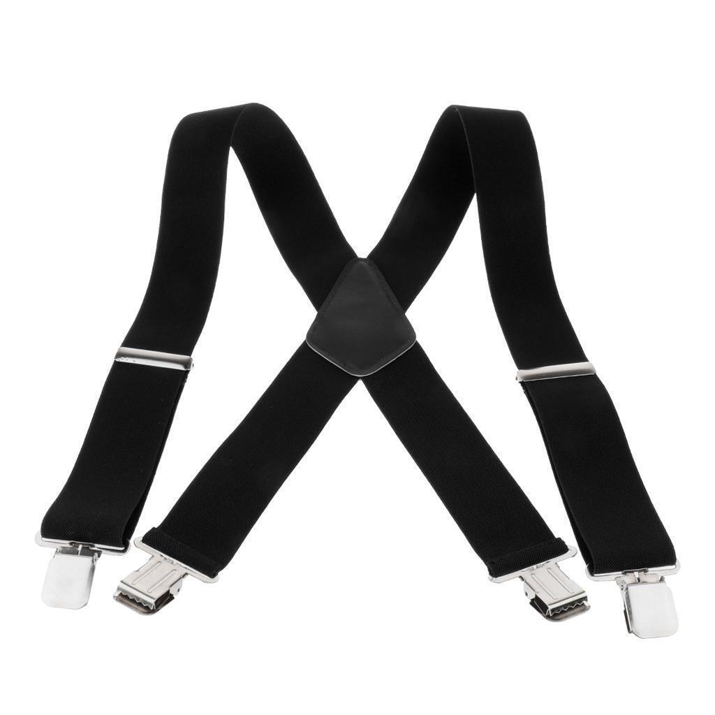 2x Mens Wide Adjustable Braces Suspenders Elastic Clip on Trousers Jeans XShape