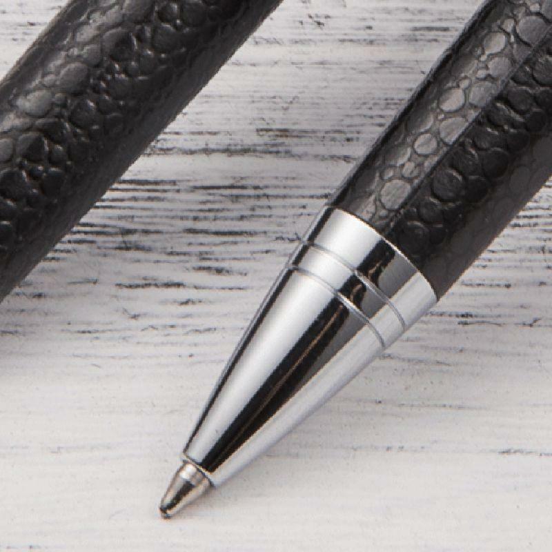 Rotary Business Pen 0.5mm Black Ink Leather Metal Ballpoint Pens Stationery Gift