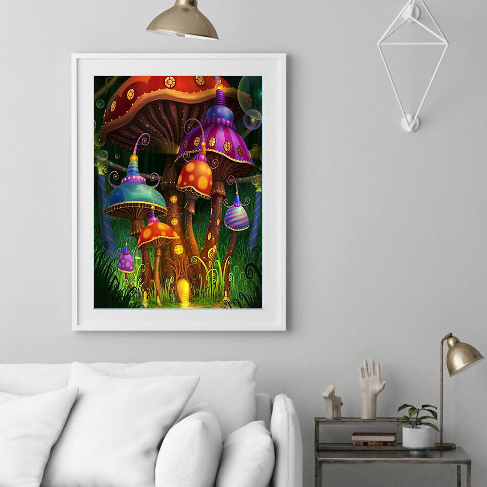 Diamond Painting Mushroom House Full Square Rhinestone Picture Home Decor