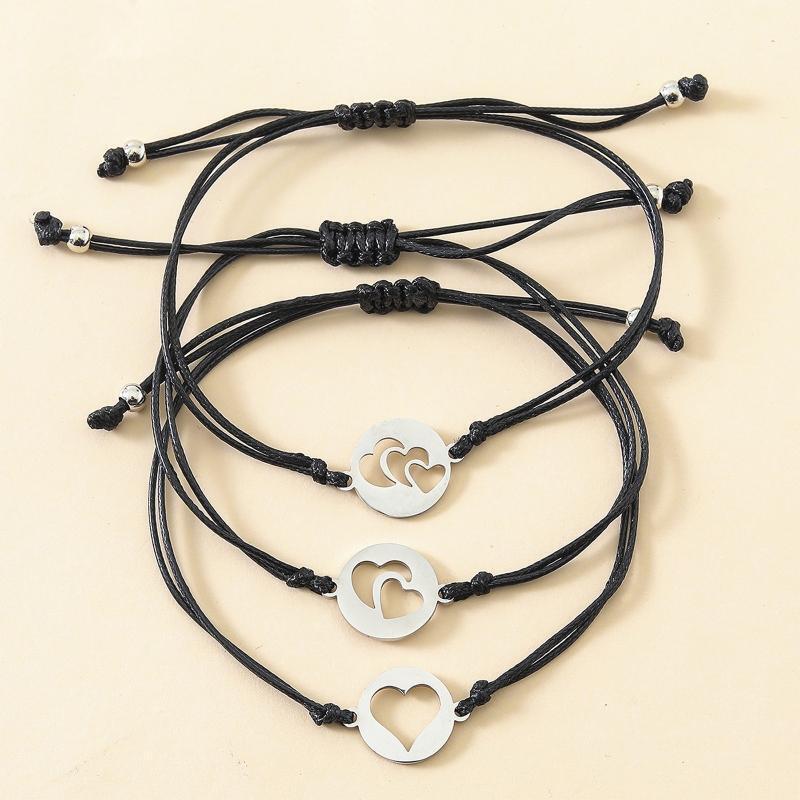 3 Pcs Pinky Promise Distance Bracelets Matching Hollow Love Heart Charm Bracelet