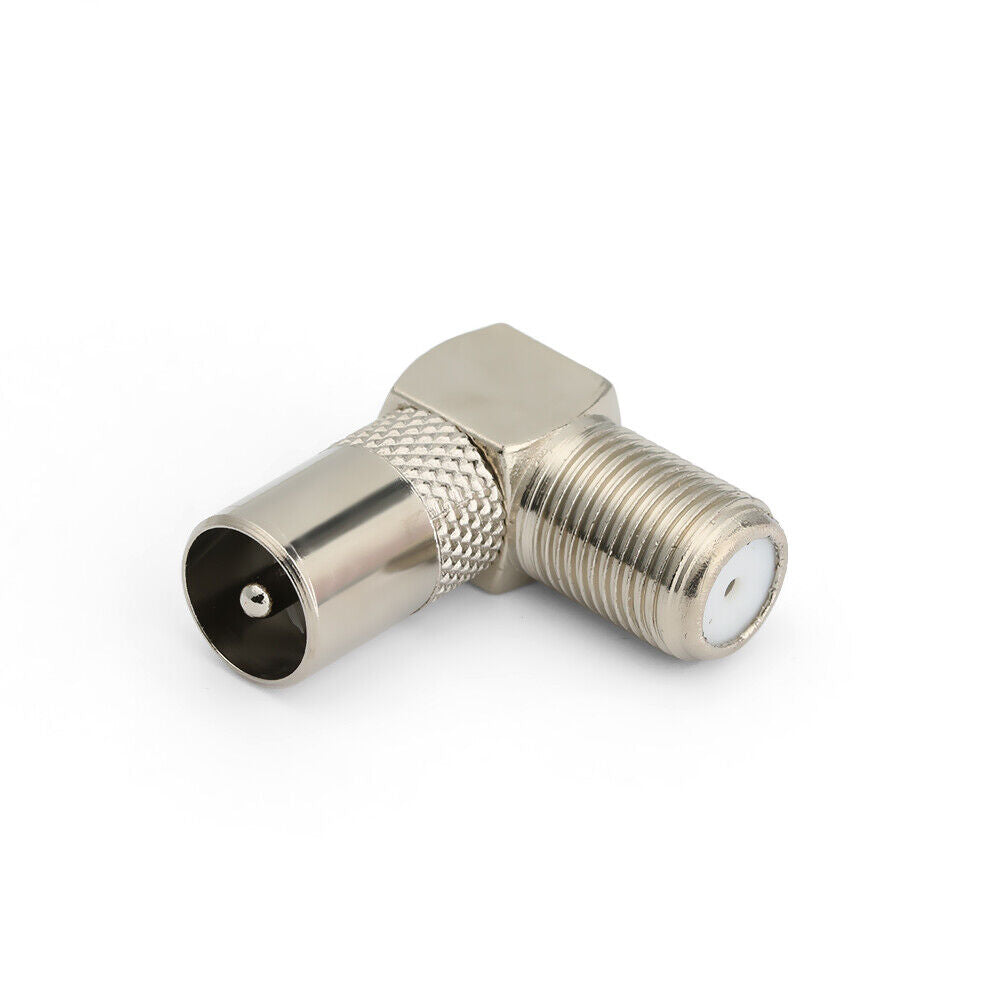 F Female To TV Male Aerial Male Adapter Satellite Coax Connectors Right Angled