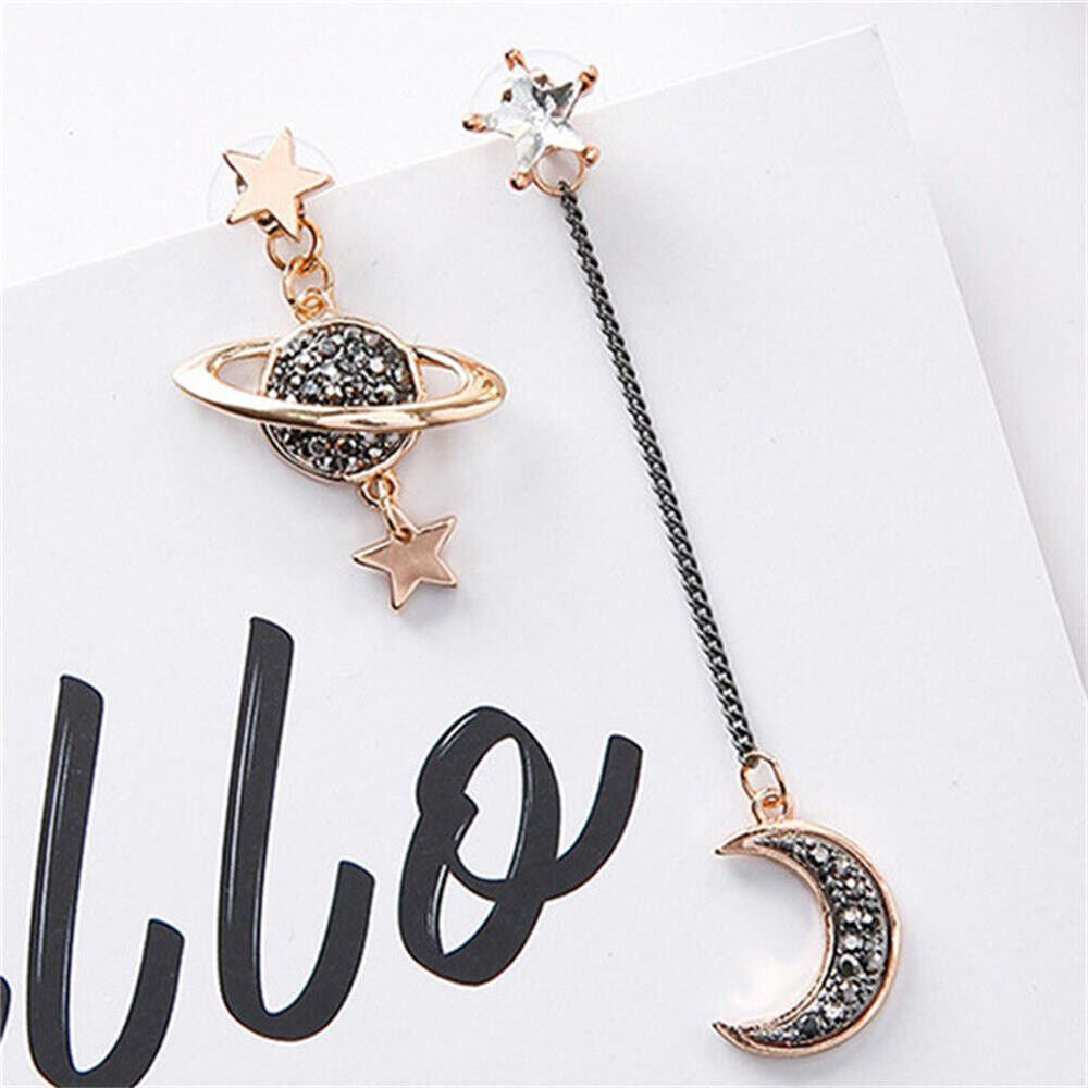 Long Temperament Star Moon Asymmetrical Stud Earring Drop Dangle Earrings