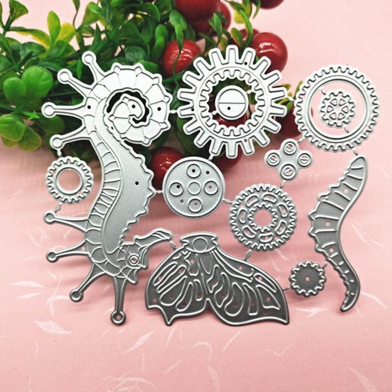 Gear Flying Seahorse Metal Cutting Dies Stencil Scrapbooking DIY Album Embossing