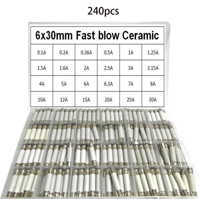 Fast Blow Ceramic Fuse 240Pcs/Box 24Values 6x30mm 250V 0.1A 0.5A 1A 1.5A 2A