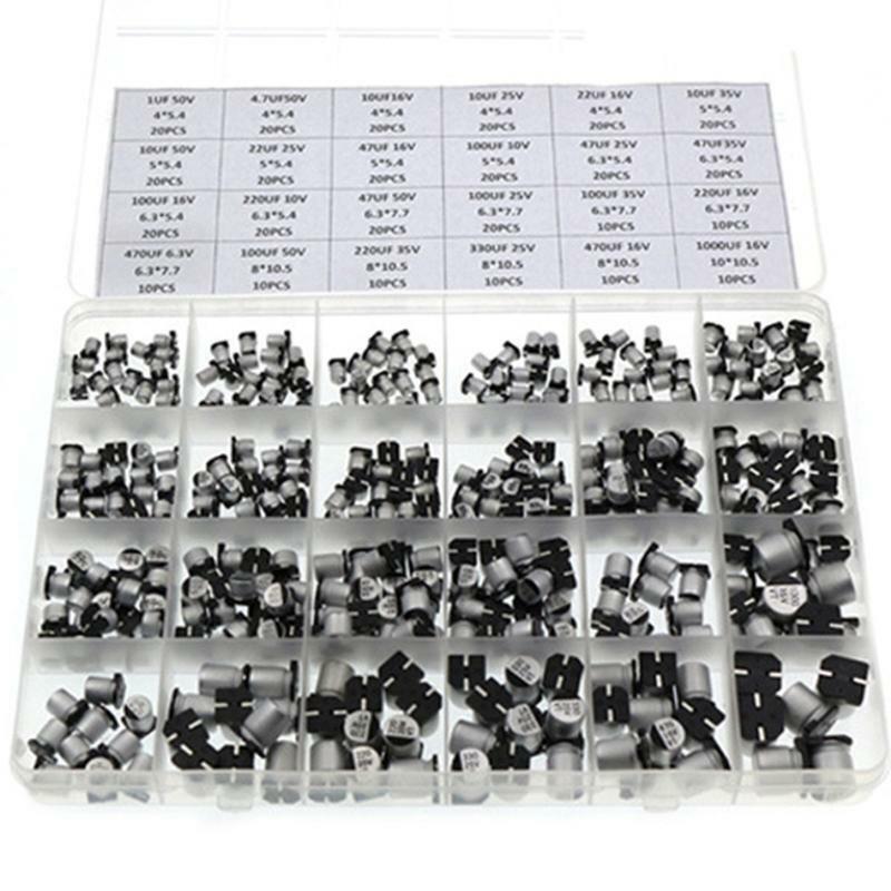 400 Pieces 1UF~1000UF SMD Aluminum Electrolytic Capacitors Assortment Kit + Box