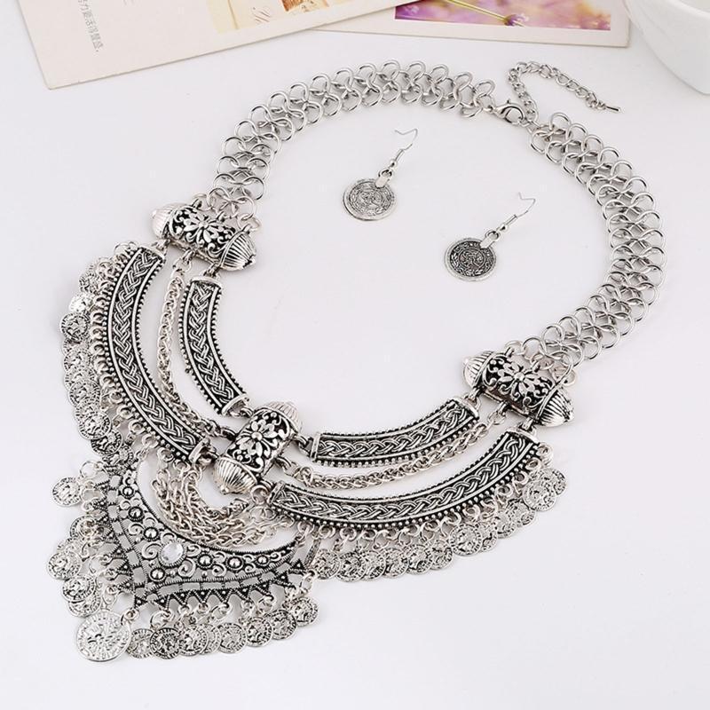 Bib Statement Necklace & Earring Turkish Gypsy Tribal Necklace Party Jewelry