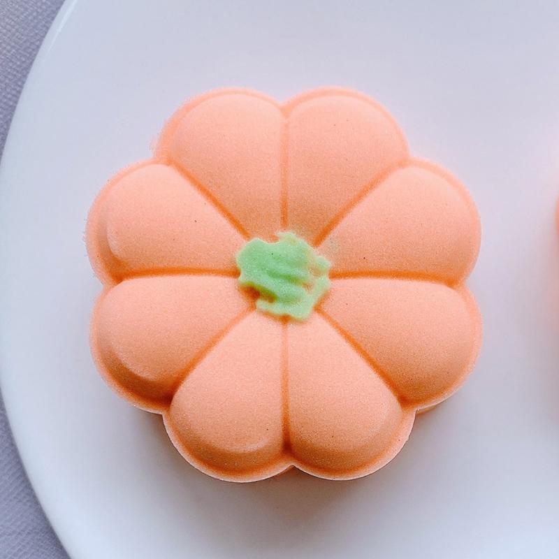Eight Petal Pumpkin Round Moon Cake Mould 65g Hand-Pressure 2 Stamps Mooncake