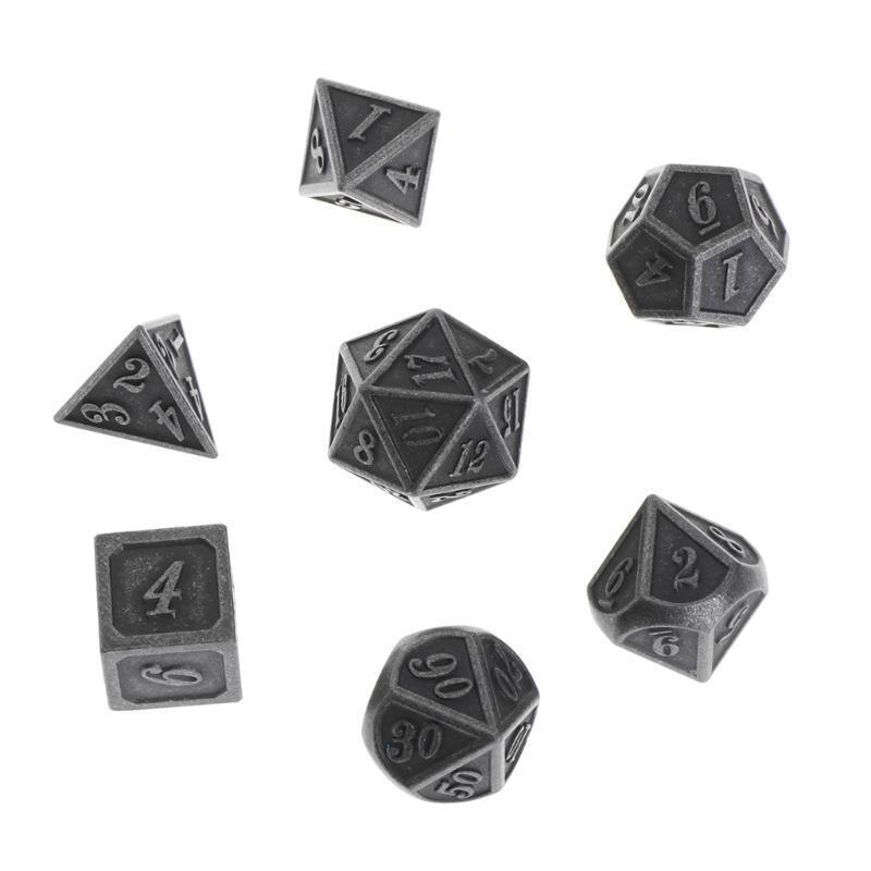 1 Set Shiny Metal Dice 7 Dices  D4 D6 D8 D10 D% D12 D20 For Board Games