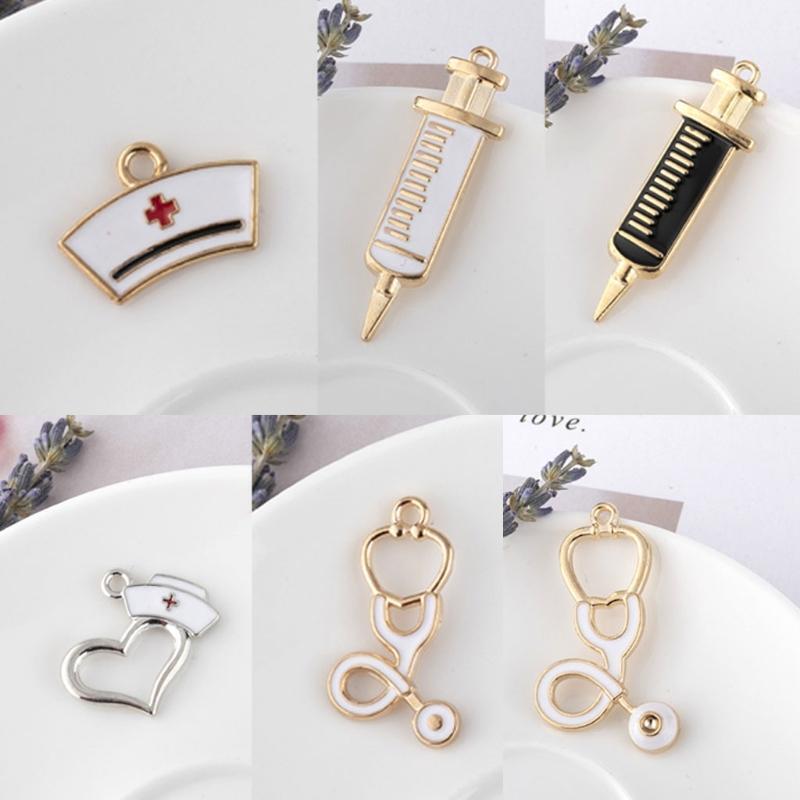 9x/Set Nurse Theme Pendant Enamel Charms Nurse Cap Hat Pendant for DIY Art Craft