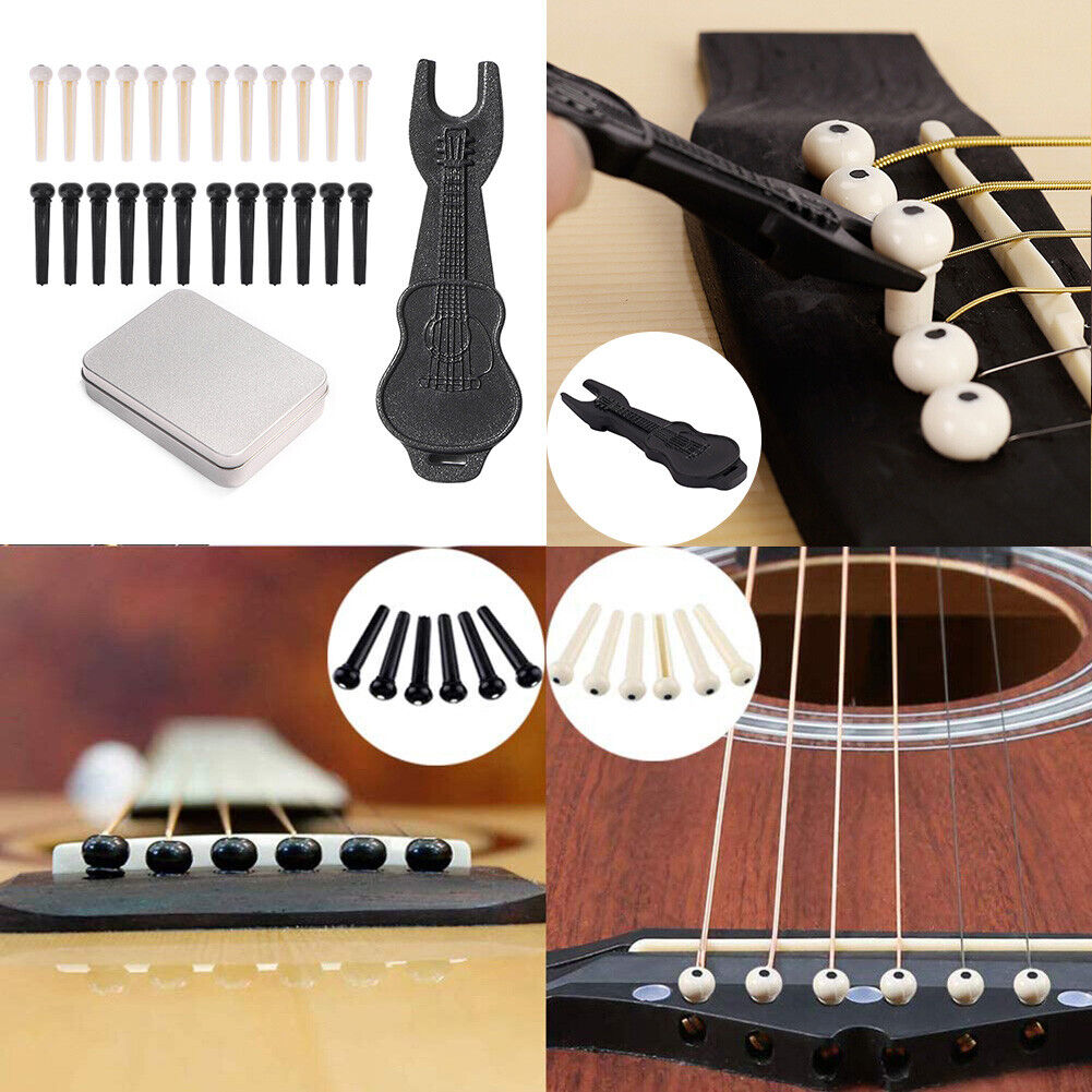 26pcs Guitar Bridge Pins Pegs Puller Nail Pulling Remover Extractor Set