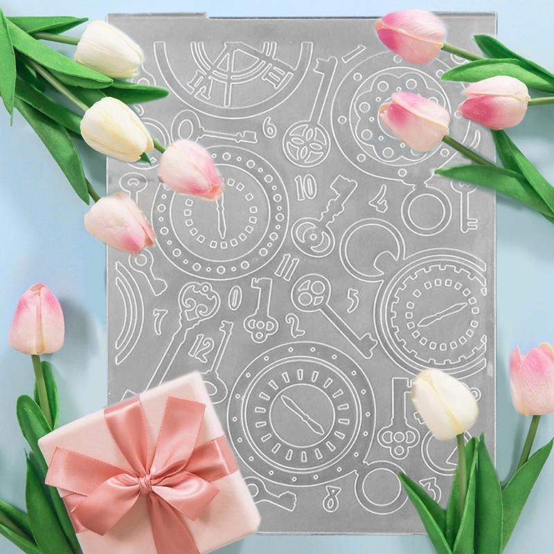 Clock Key Background Embossing Template for DIY Album Decor Photo Frames Crafts