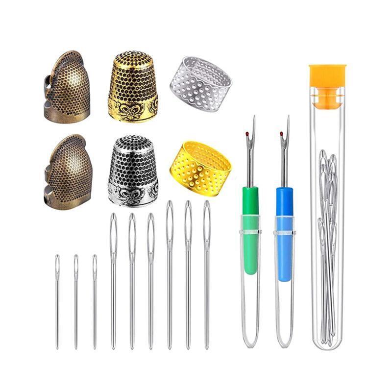 Big Eye Stitching Needles Finger Protectors Thread Cutters Sewing Craft Kit