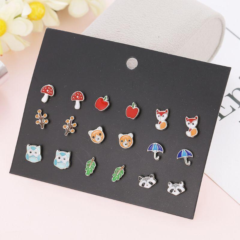 Mixed Heart Star Earrings 30-Pair Stainless Steel Umbrella Stud Earrings Jewelry
