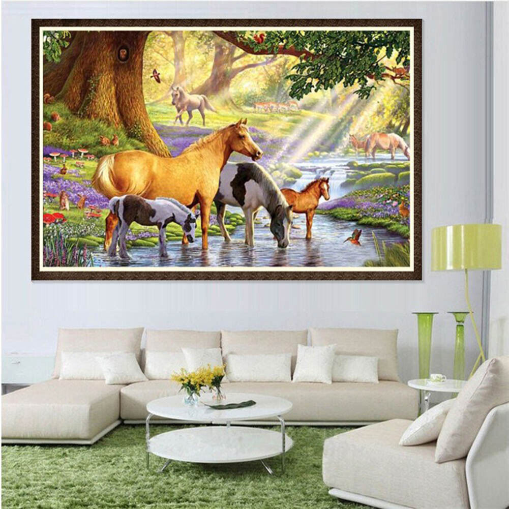 5D Horses River Diamond Painting Embroidery DIY Cross Stitch Home Decorate