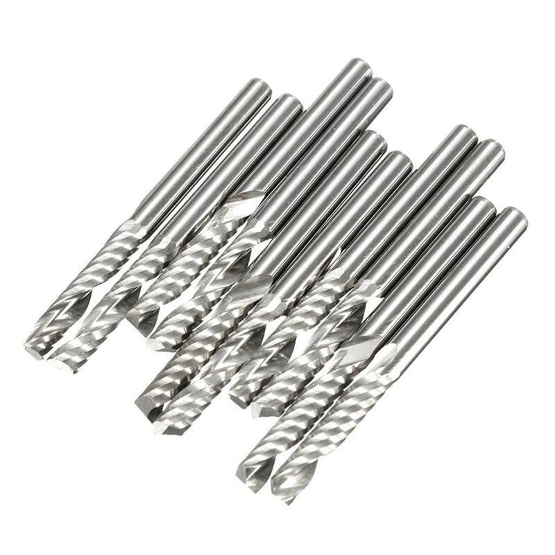10 Pcs CNC Single Flute End Mill Cutter 3.175mm Spiral Router Bits for Slotting