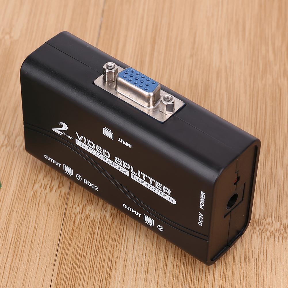 1pc 1 to 2 250MHz HD VGA UHD Signal Splitter Video Duplicator Amplifier